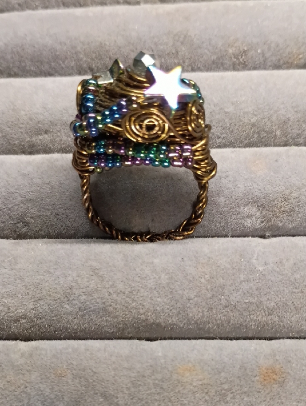 Handcrafted Beaded Wire Ring with Star Accent - Multicolor